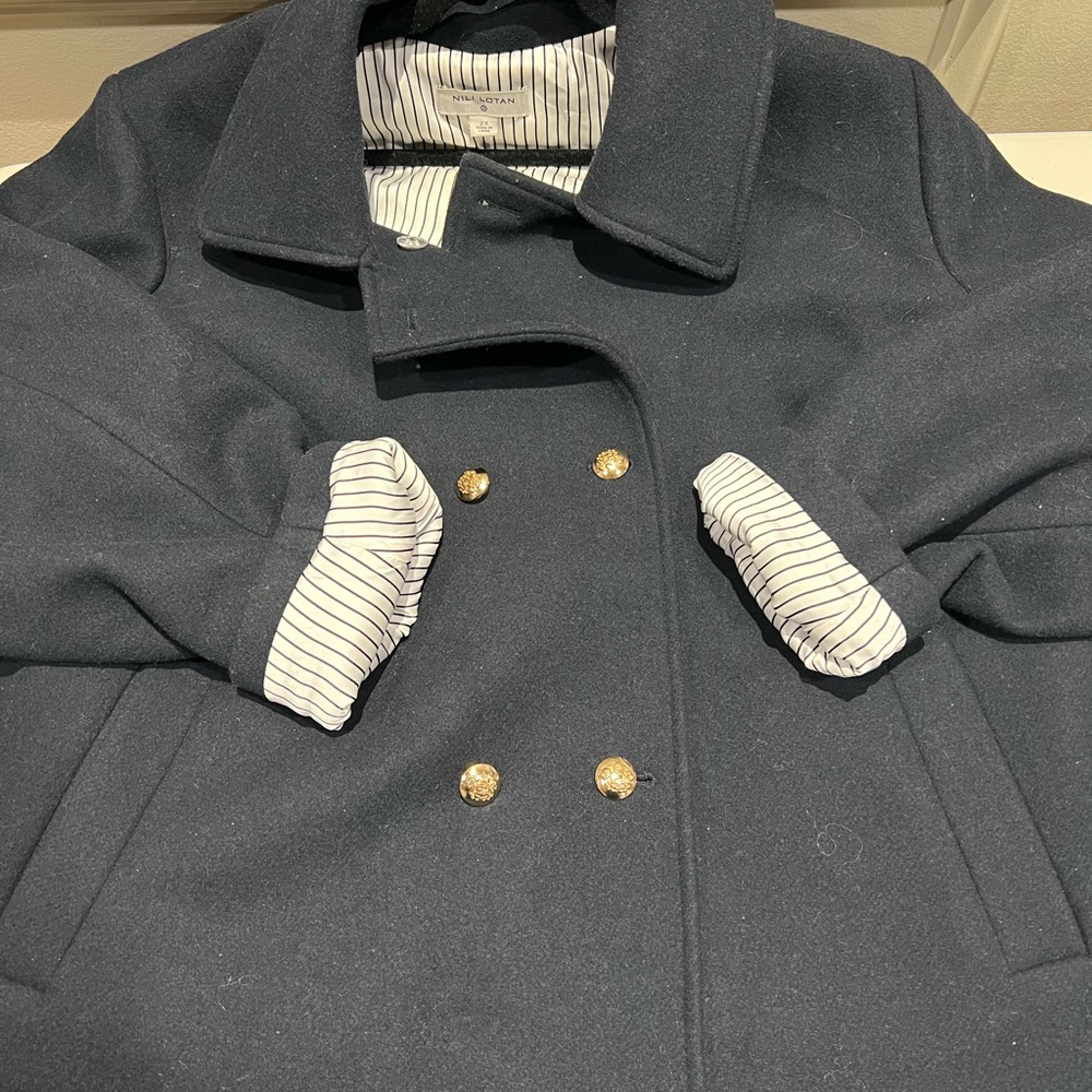 Nili Lotan Double-Breasted Navy Peacoat with Gold Buttons